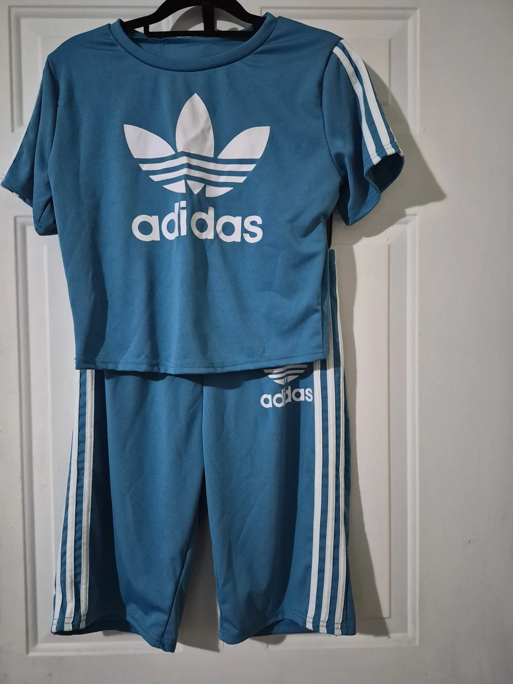 adidas Teal Blue Kids Track Joggers with White Trefoil